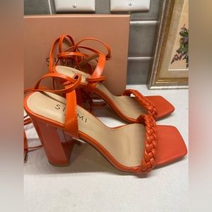 Simmi Shoes Orange Block Heel Tie Up Sandals